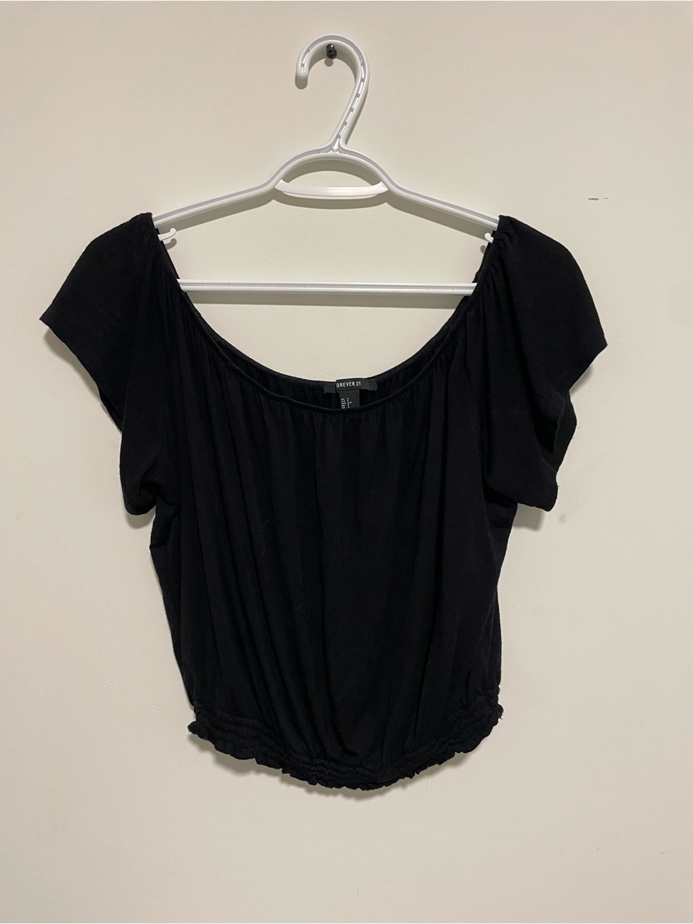 Black Short-Sleeve Elastic-Hem Top